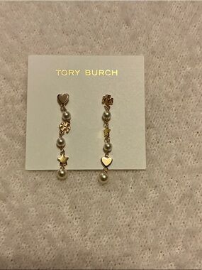 Tory Burch Gold-tone Heart & Star Pearl Drop Earrings